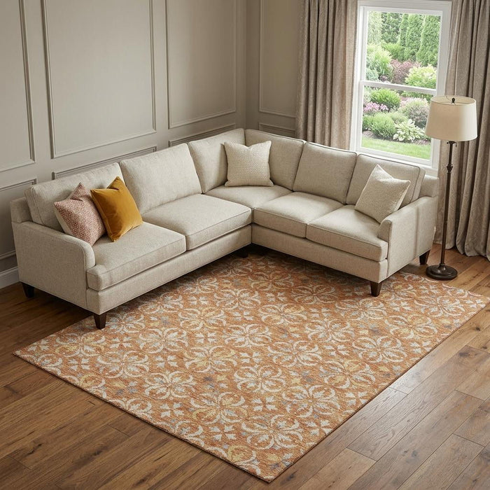 10' X 14' Floral Washable Area Rug With UV Protection (673921) - Copper / Beige