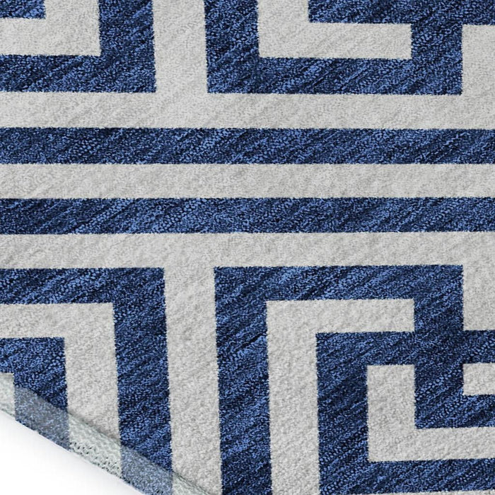 10' X 8' Transitional Geometric Washable Area Rug With UV Protection - Blue And Ivory