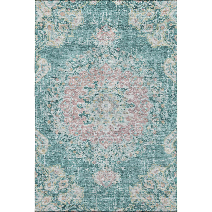 10' X 14' Floral Washable Area Rug With UV Protection (692250) - Teal / Blush / Ivory