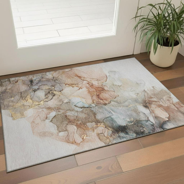3' X 5' Abstract Washable Area Rug With UV Protection (647285) - Beige / Gray / Ivory