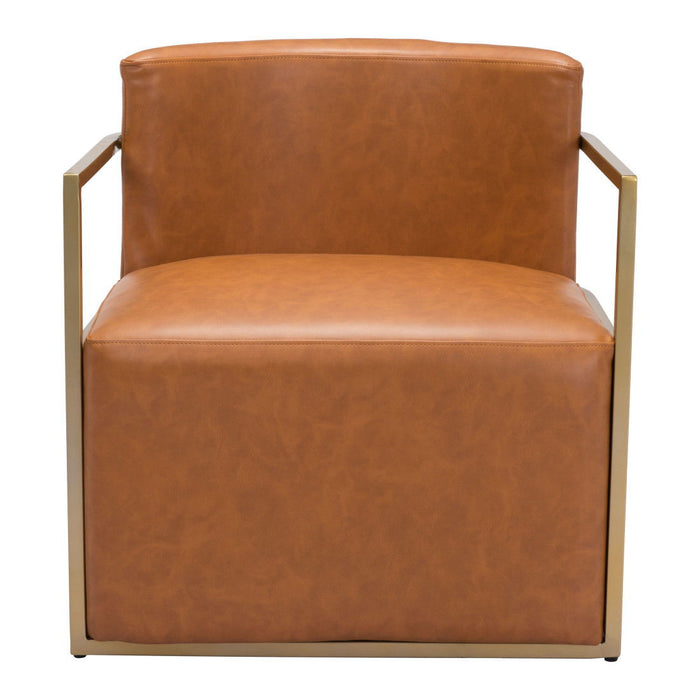 Faux Leather Arm Chair - Brown And Gold