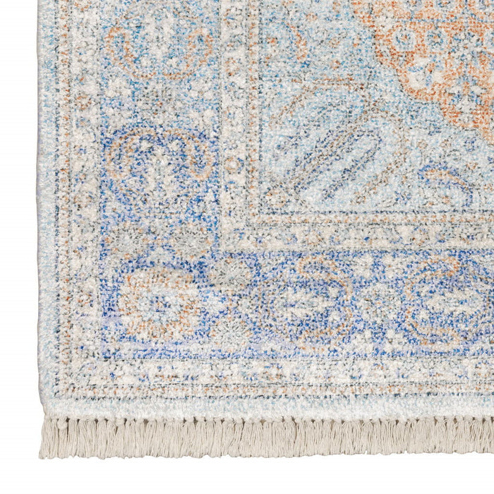 10' x 13' Oriental Hand Loomed Stain Resistant Area Rug With Fringe - Blue And Red