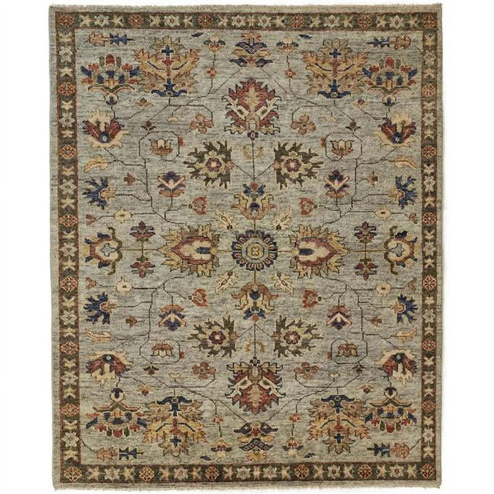 9' x 12' Wool Floral Hand Knotted Stain Resistant Area Rug With Fringe - Gray Gold And Red