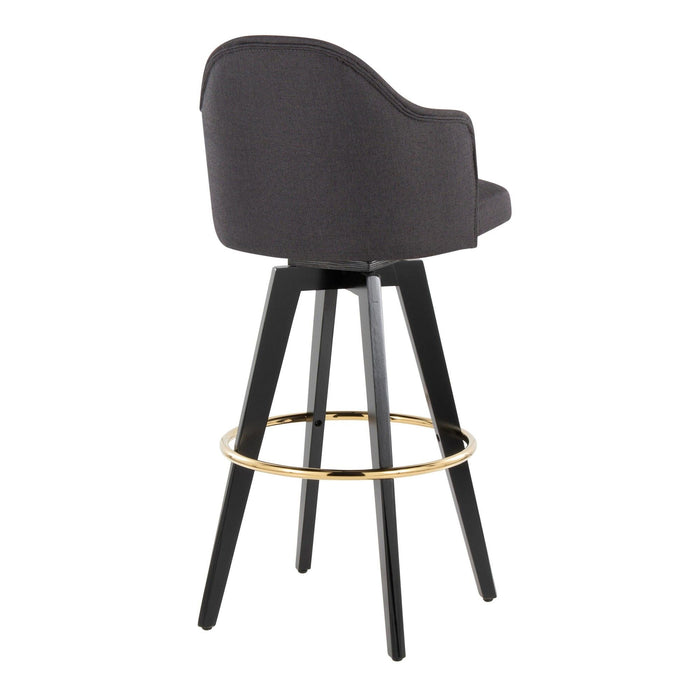 Ahoy - Upholstered Fixed-Height Barstool (Set of 2) - Black Base, Gold Footrest