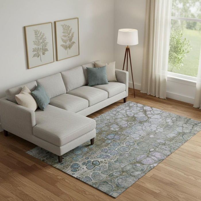 10' X 14' Abstract Washable Area Rug With UV Protection (708838) - Brown / Blue / Gray
