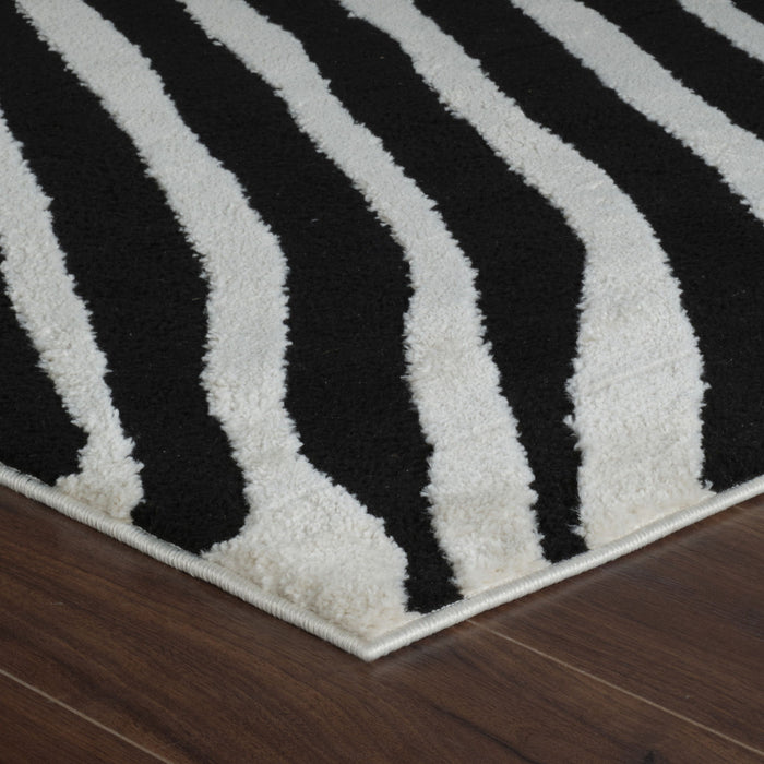 7.9' x 7.9' Modern Abstract Distressed Polypropylene Area Rug - Cream And Black