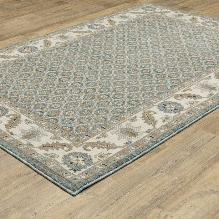 10' X 13' Oriental Area Rug - Blue And Ivory