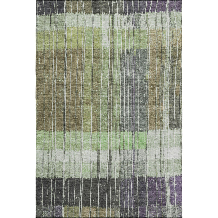 10' X 14' Striped Washable Area Rug With UV Protection (709510) - Artichoke Green / Purple / Charcoal