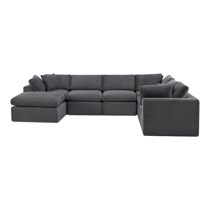 Corduroy Modular Sofa Chaise With Ottoman Toss Pillows (725208) - Dark Gray