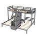 Gray Giga twin over twin bunk bed with built-in staircase and storage drawers, showcasing the sturdy structure and spacious design.