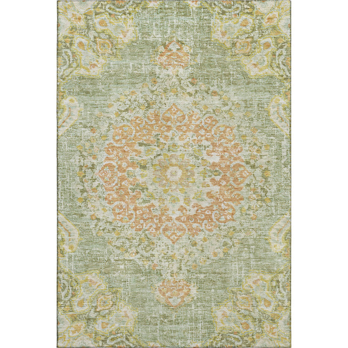 10' X 14' Floral Washable Area Rug With UV Protection (692226) - Artichoke Green / Copper / Gold