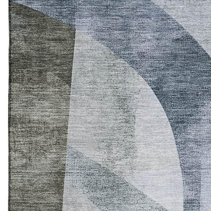 10' X 14' Abstract Geometric Washable Area Rug With UV Protection (705293) - Taupe / Blue / Ivory