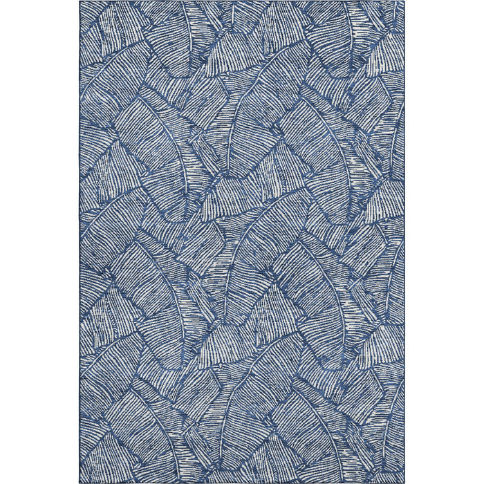 10' X 14' Floral Washable Area Rug With UV Protection (672623) - Navy Blue / Ivory