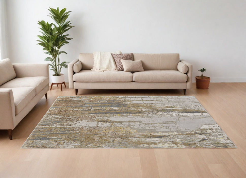 13' x 20' Abstract Power Loom Area Rug - Ivory Gray And Brown