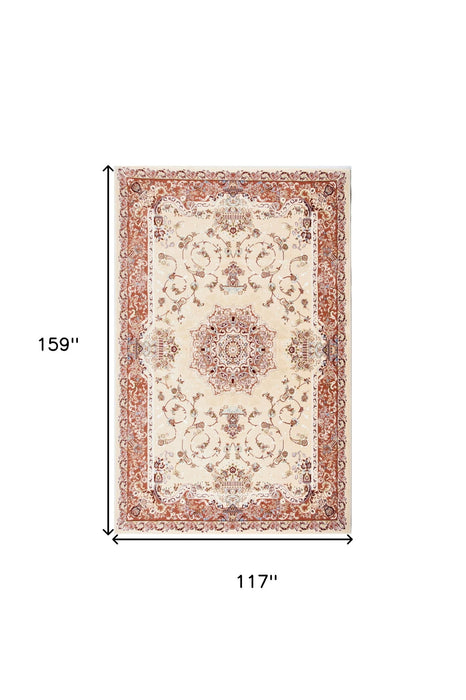 10' x 13' Oriental Washable Non Skid Area Rug - Red And Ivory