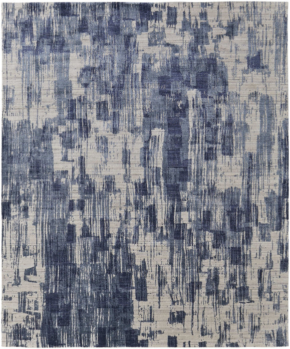 3' X 5' Abstract Hand Woven Distressed Area Rug - Blue And Ivory
