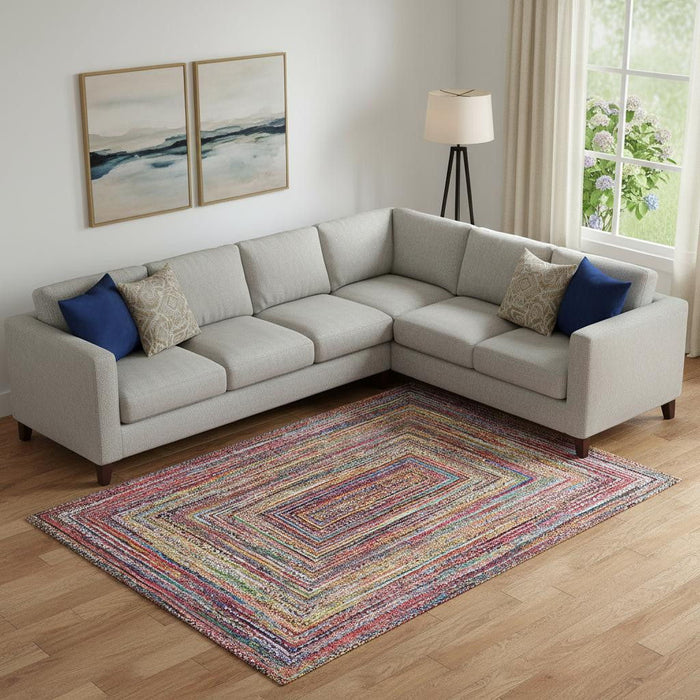 10' X 14' Geometric Washable Area Rug With UV Protection (699256) - Rust / Blue / Gold