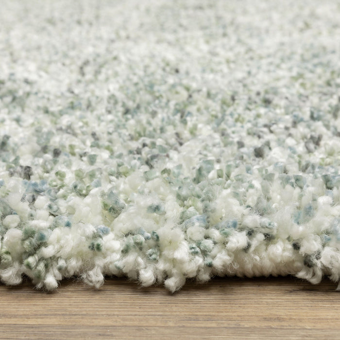 10' X 13' Abstract Shag Area Rug With Fringe - Light Blue And Ivory