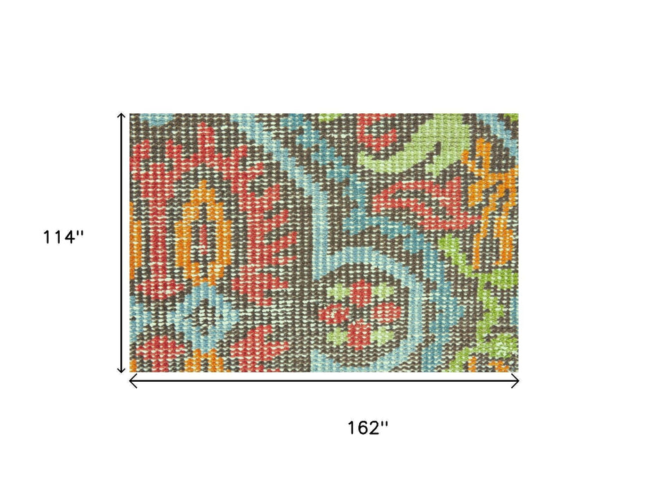 9' X 13' Wool Geometric Hand Knotted Area Rug (744418) - Red / Orange / Green