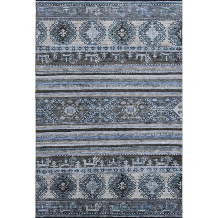 10' X 14' Medallion Washable Area Rug With UV Protection (695240) - Blue / Ivory / Gray