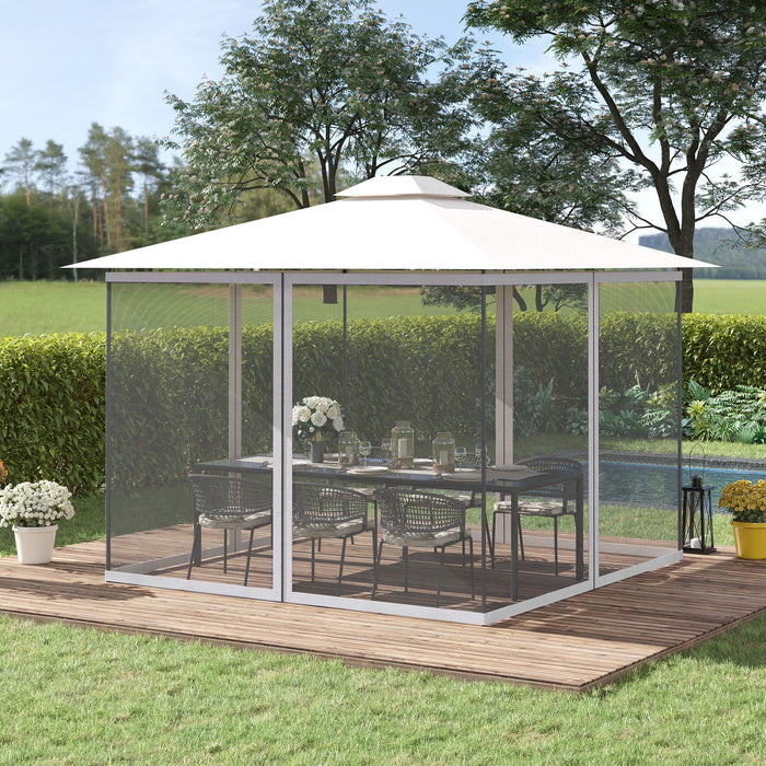 White mesh sidewall netting for Giga 10' x 13' patio gazebos and canopy tents, with zippers for easy installation.