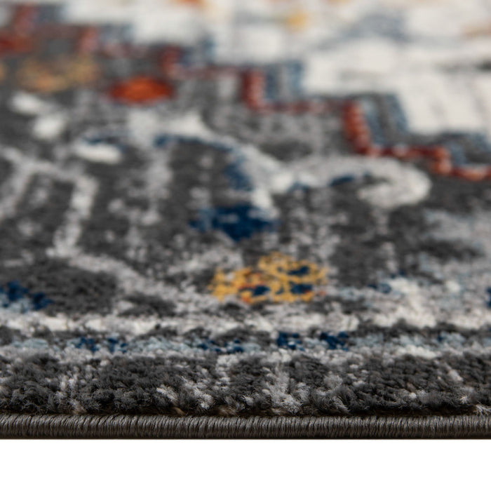9' x 12' Medallion Power Loom Area Rug - Gray Rust And Orange