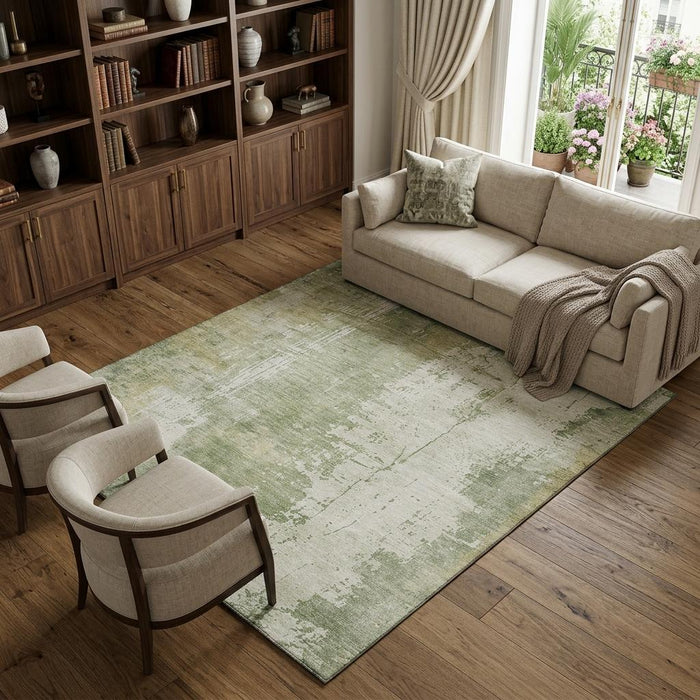 10' X 14' Abstract Washable Area Rug With UV Protection (696032) - Sage / Ivory