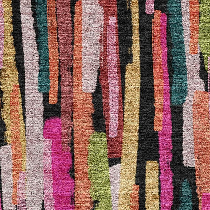 10' X 14' Striped Washable Area Rug With UV Protection (683794) - Pink / Teal / Orange