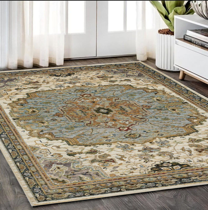 5' X 7' Oriental Area Rug - Ivory And Blue