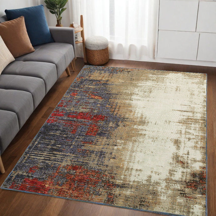 5.3' x 7.6' Abstract Power Loom Area Rug - Blue And Beige