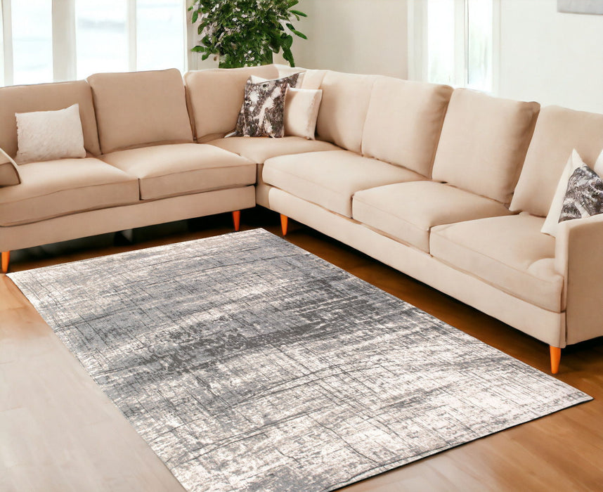 7' x 11' Abstract Non Skid Area Rug - White And Gray