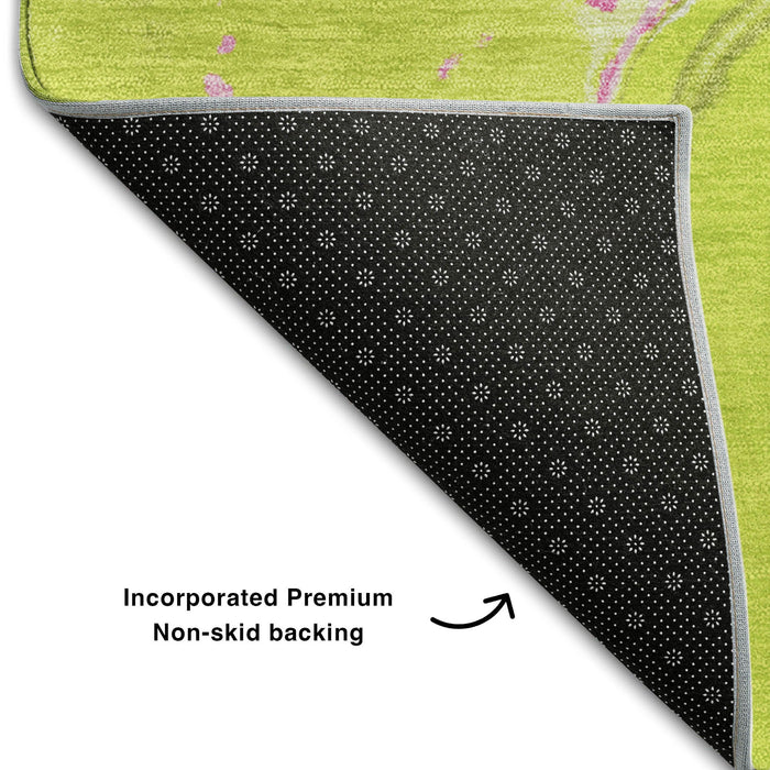 10' X 14' Abstract Washable Area Rug With UV Protection (678946) - Lime Green / Pink / Ivory