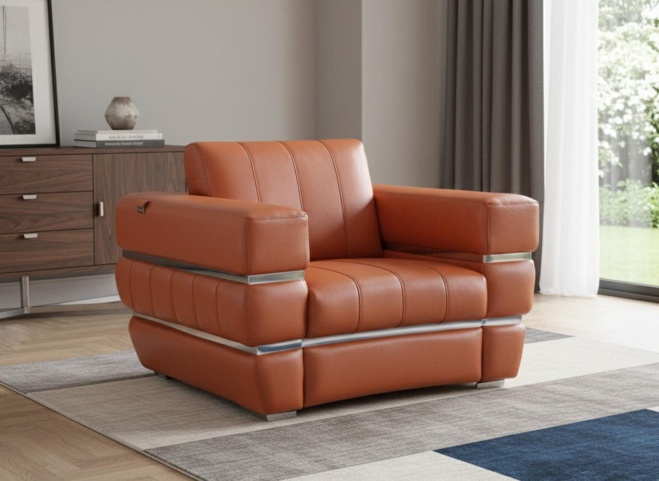 Stripe Top Grade Italian Leather Chair - Terra Cotta