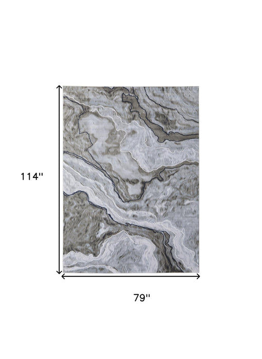 7' x 10' Abstract Power Loom Area Rug - Ivory Blue And Gray
