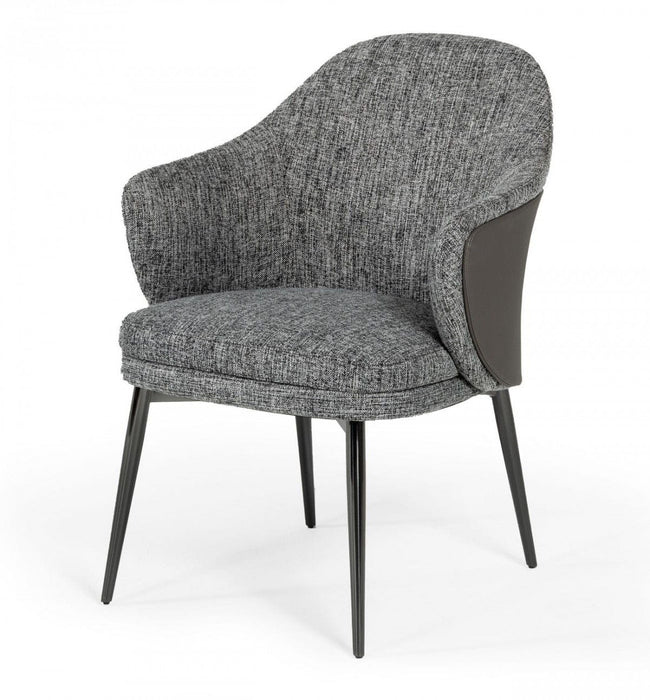 Upholstered Fabric Faux Leather Wing Back Dining Arm Chair - Gray