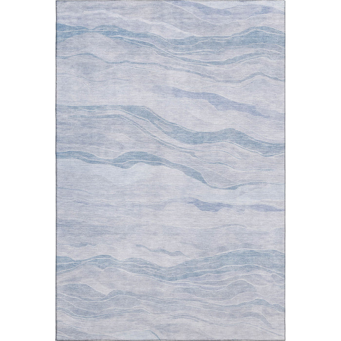 10' X 14' Striped Washable Area Rug With UV Protection (692523) - Sky Blue / Ivory