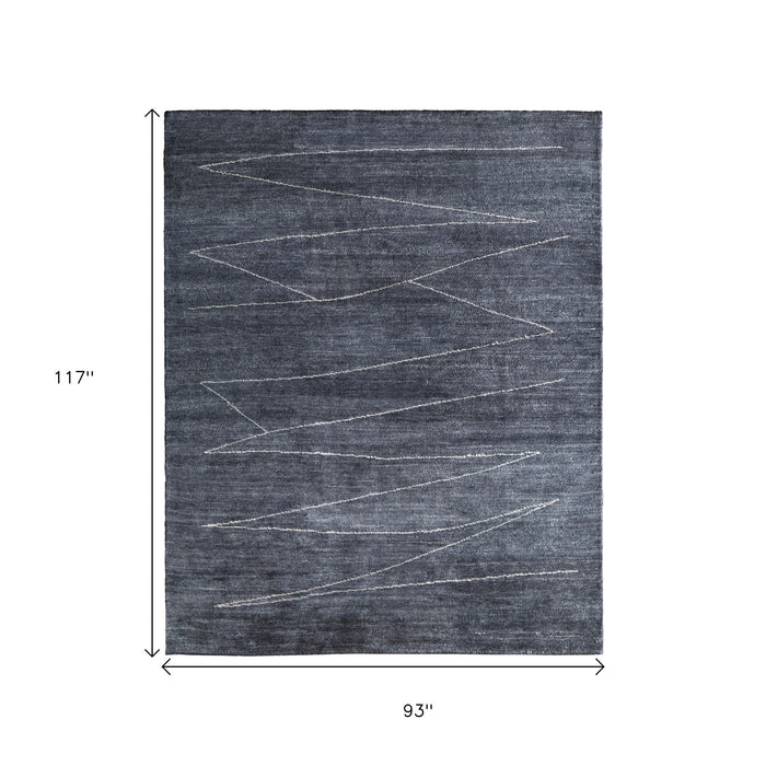 8' X 10' Abstract Hand Knotted Distressed Area Rug - Gray / Ivory