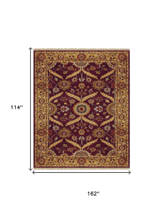 9' X 13' Wool Oriental Hand Knotted Area Rug With Fringe (744394) - Red / Gold