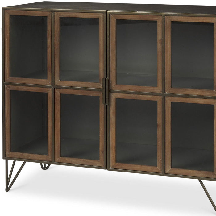 37" Metal And Solid Wood Accent Cabinet With Two Doors - Brass