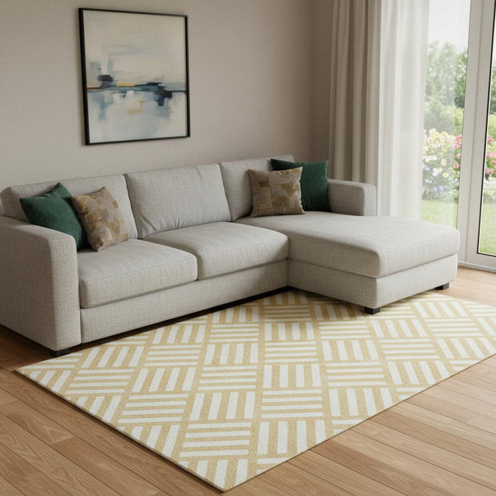 10' X 14' Geometric Washable Area Rug With UV Protection (652359) - Gold / Ivory