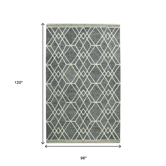 8' X 10' Wool Geometric Hand Hooked Area Rug - Gray And Ivory