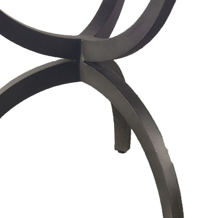 40" Rounded Marble And Metal Three Leg Base Dining Table - Black