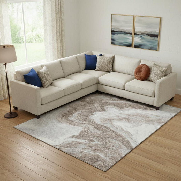 10' X 14' Abstract Washable Area Rug With UV Protection (697782) - Taupe / Brown / Ivory