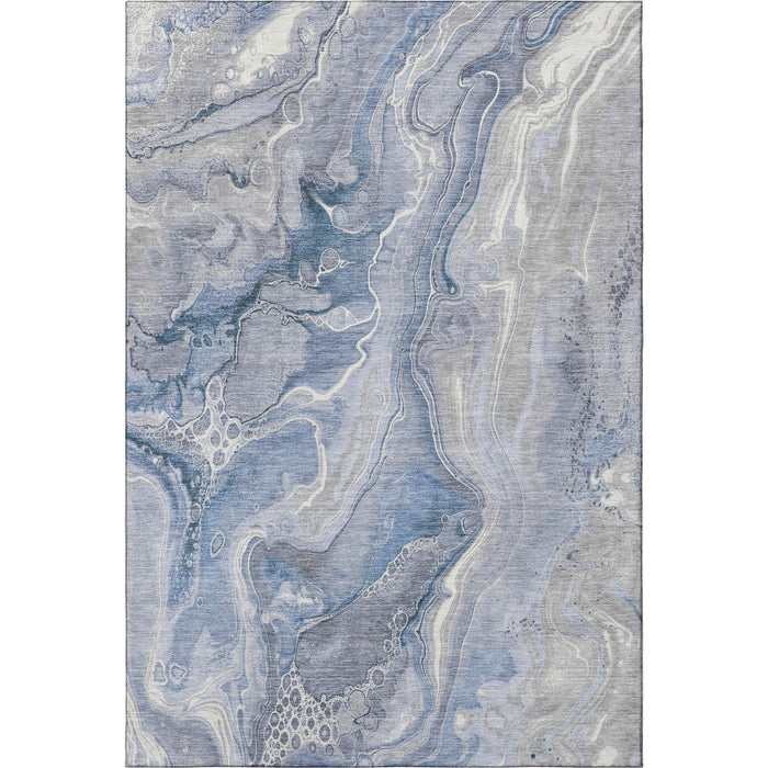 10' X 14' Abstract Washable Area Rug With UV Protection (697043) - Denim Blue / Gray / Ivory