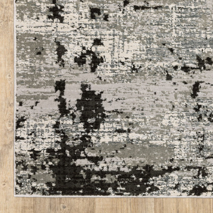 8' x 11' Abstract Power Loom Stain Resistant Area Rug - Gray Charcoal Black And Ivory
