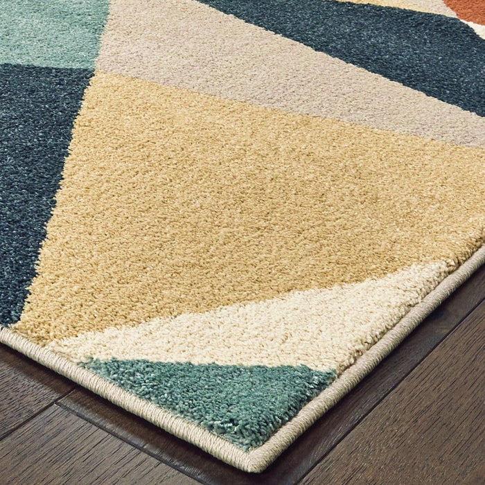 9' x 12' Retro Wedge Indoor Indoor Area Rug - Blue Green Beige