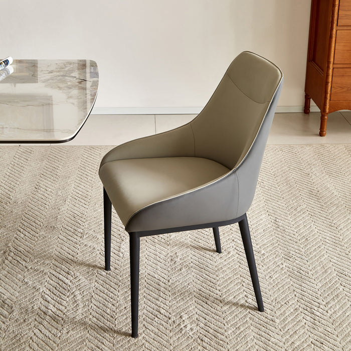 Pair of Giga modern dining chairs with black and gray upholstered seats, steel metal legs, ideal for kitchen or living room furniture.