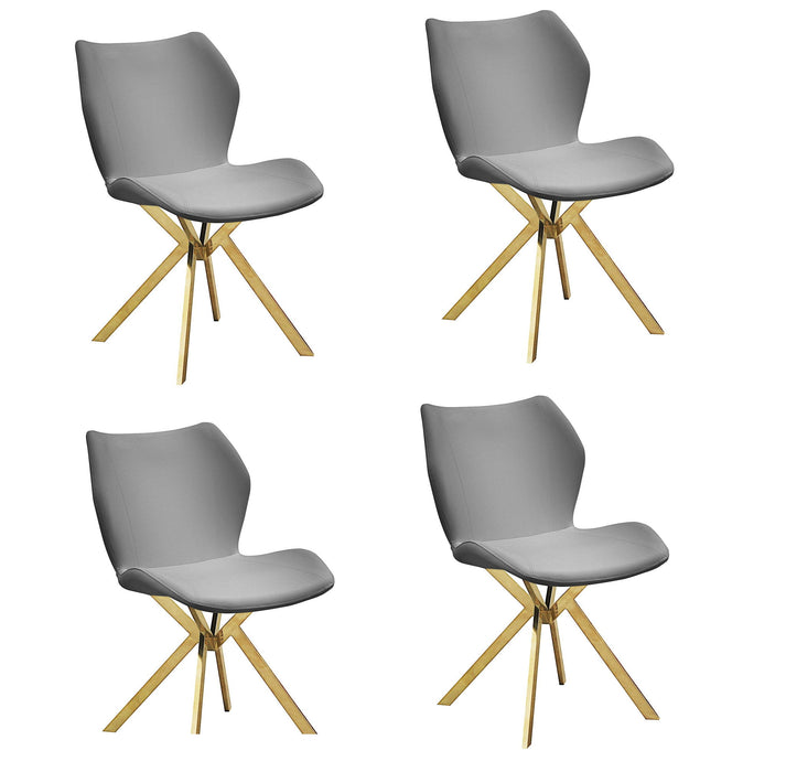 Upholstered Faux Leather Dining Side Chairs (Set of 4) - Gray / Gold