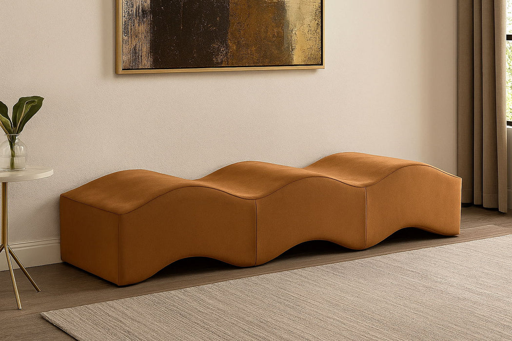 Wave Back Bench Wave - Bench - Saddle | Elegant Velvet Upholstered Bench