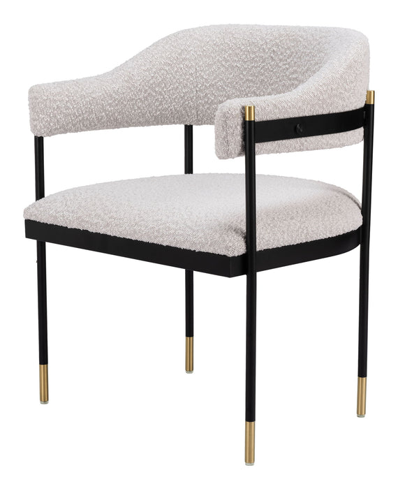 Upholstered Faux Fur Open Back Dining Arm Chair - Gray / Black / Gold